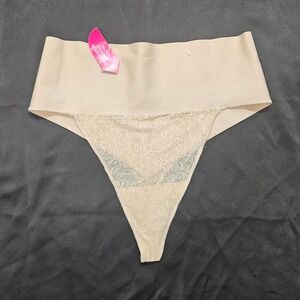 Maidenform No Pinch Shaping Waistband Thong Lace Front Beige 2XL DM0049